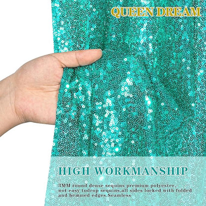 Mermaid Sequin Photo Backdrop Decor: Lake Green Glitter Background 2 Panels 2FT x 8FT for Ocean Party Baby Shower