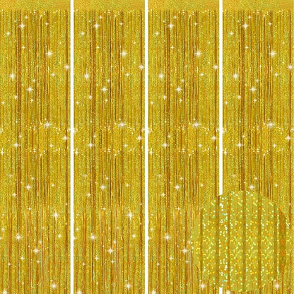 Picoway 4 Pack Gold Foil Fringe Tinsel Backdrop Curtains, Birthday Engagement Bachelorette Party Decorations, Photo Booth Props Door Streamers Curtain
