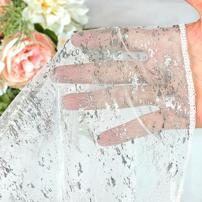 LOMOHOO 10 Ft Silver Table Runner, Silver Sheer Sequin Table Runners 120 Inches Long Glitter Metallic Foil Lace Fabric Table Decor for Birthday Party Wedding Anniversary Centerpiece (4pcs)