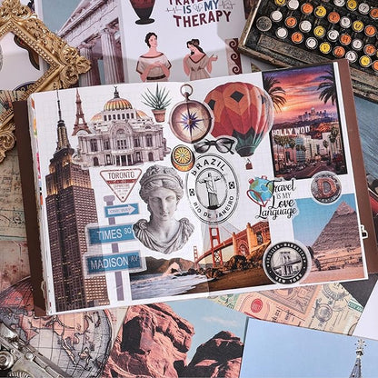57 Sheets Vintage Travel Scrapbook Sticker Book, 500+ Vintage & Modern Stickers for Scrapbooking, 25 Pcs Ephemera Papers Art Scrapbook Supplies for Adults Teens Women Girls Junk Journal Journaling