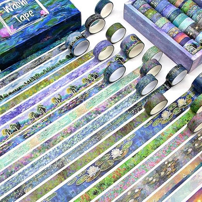 27 Rolls Monet Gold Foil Vintage Washi Tape Set - Decorative Masking Tapes for Scrapbooking, Journaling, Crafts, School Supplies