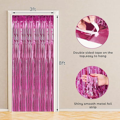 BTSD-home 4 Pack Pink Fringe Curtain, Metallic Photo Booth Backdrop Tinsel Door Curtains for Wedding Birthday Bridal Shower Baby Shower Bachelorette Christmas Party Decorations(8ft x 3ft)