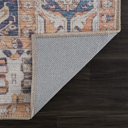 Bloom Rugs Washable 8' x 10' Rug - Orange/Blue/Beige Traditional Area Rug for Living Room, Bedroom, Dining Room, and Kitchen - Exact Size: 8' x 10'