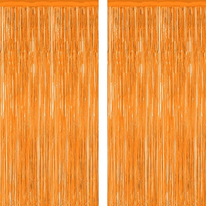 2 Pack Backdrop Curtains, 3.28 FT x 7.05 FT Orange Color Tinsel Backdrop, Metallic Party Streamer Fringe Curtains, Foil Curtains Halloween Decor Birthday Party Supplies