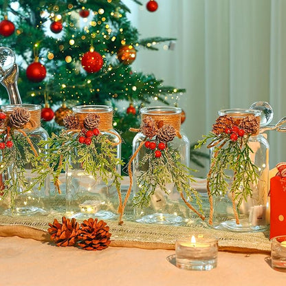 Set of 12 Xmas Decor Vases Christmas Centerpieces for Tables Farmhouse Holiday Table Decor Clear Glass Vases with Twine Ties for Christmas Decorations