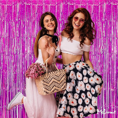 4 Pack Fuchsia Fringe Curtain Backdrop, 3.2Ft x 6.6Ft Metallic Tinsel Foil Fringe Streamers Curtains Background for Photo Booth Birthday Wedding Baby Shower Party Thanksgiving Christmas Decorations