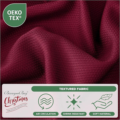 Biscaynebay Textured Fabric Round Christmas Table Cloths 108", Burgundy Water Resistant Washable Folding Table Covers for Dining, Kitchen, Wedding, Parties Machine Washable