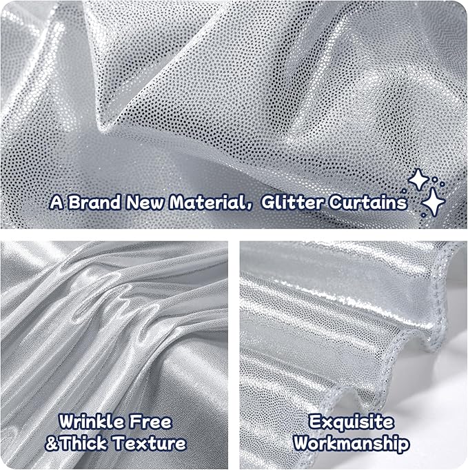 leegleri 30x10ft Thick Silver Glitter Backdrop Curtain Panels for Parties, Wrinkle Free Sequin Sparking Photo Backdrop Drapes, 6Panels 5x10ft Shimmer Back Drop Cloth for Wedding Birthday Photography