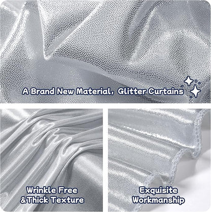 leegleri 30x10ft Thick Silver Glitter Backdrop Curtain Panels for Parties, Wrinkle Free Sequin Sparking Photo Backdrop Drapes, 6Panels 5x10ft Shimmer Back Drop Cloth for Wedding Birthday Photography