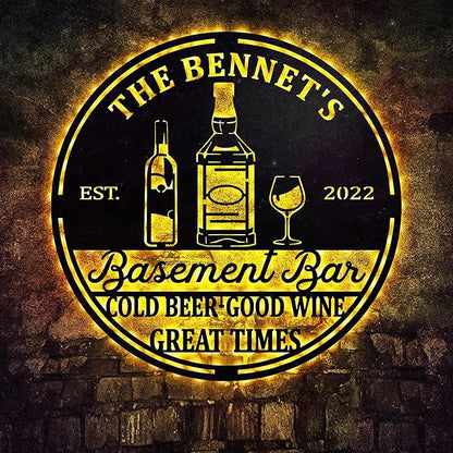 Custom Basement Bar LED Changing Lights Metal Sign, Door Wall Plaque, Rustic Bar Sign, Tasting Room Sign, Man Cave Decorations, Gift for Dad
