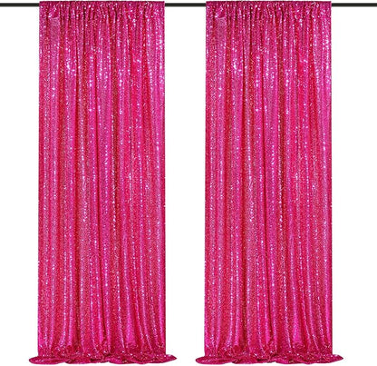 Hot Pink Sequin Backdrop 2 Panels 2FTx8FT Photo Backdrop Curtains Glitter Background for Wedding Party Stage Decorations