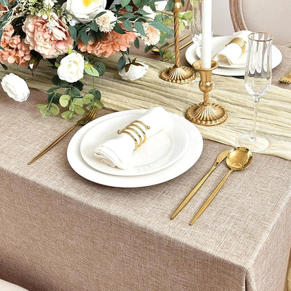 Fitable Faux Linen Tablecloths for Rectangle Tables: Water & Stain Resistant Farmhouse Table Cloth, Washable Burlap Textured Table Covers for Kitchen Dining Party(2 Pack, 60x102 Inch, Beige)