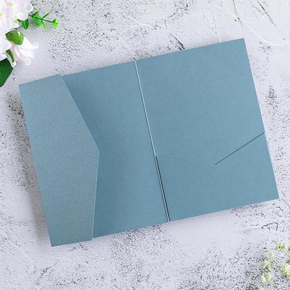 20 Pcs 5.12x7.1'' Sparkle Dusty Blue Tri-fold Laser Cut Wedding Invitation Cards for Wedding Bridal Shower Quinceañera Engagement Birthday Invitation