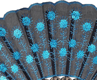 QIRMIZI 10 Pack Fabric Folding Handheld Fans, Perfect for Weddings, Parties, and Dancing,Light Blue