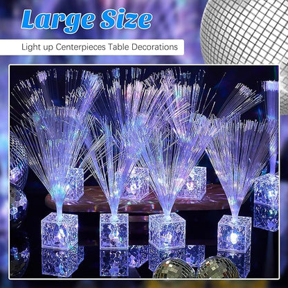 Amylove 8 Pcs Mini Fiber Optic Lamps Bulk Small LED Light up Table Centerpieces for Party Event Decorations with Crystal Base Battery Powered for Glow in The Dark Favors Supplies (9 Inch,Clear)