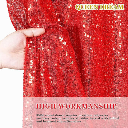 QueenDream Red Sequin Backdrop 2 Panels 2FTx8FT Christmas Party Backdrop Curtains Glitter Photo Background Wedding Stage Decorations