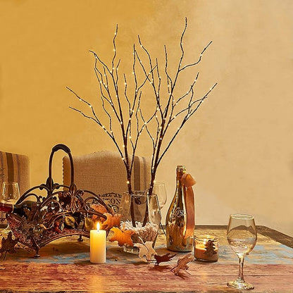 Hairui Lighted Brown Branches Battery Operated with Timer 30IN 100 LED Fairy Lights, Willow Branch Lights for Home Bedroom Fireplace Christmas Holiday Decoration Indoor Outdoor Use (Vase Excluded)