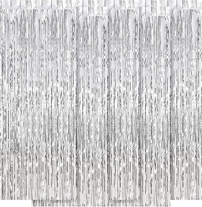5 Pack Silver Fringe Backdrop 3.2ft x 8.2ft Silver Foil Fringe Curtains Party Tinsel Curtain Backdrop Streamers for Birthday Party Decoration Wedding Christmas Decoration (Silver)