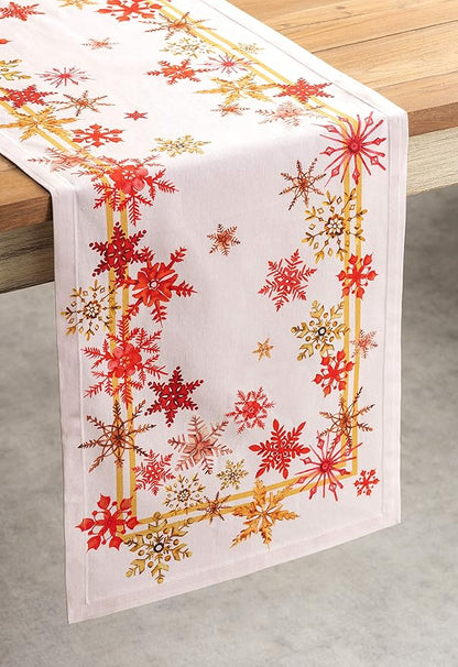 Maison d' Hermine Table Runner 100% Cotton Single Layer Table Runners 48 inches Long for Thanksgiving Christmas Decorations Home Kitchen Dining Party Wedding (Crystal Star, 14.5" x 48")