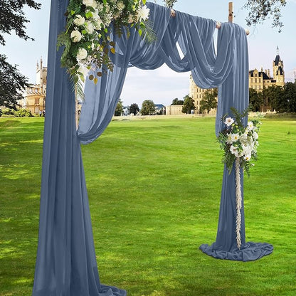 VACVELT Wedding Arch Draping Fabric Dusty Blue Chiffon, 2 Panels Sheer Drapes 30 Inch x 20ft Chiffon Backdrop Curtain Wedding Decor, Outdoor Sheer Drapery for Ceremony Party Ceiling