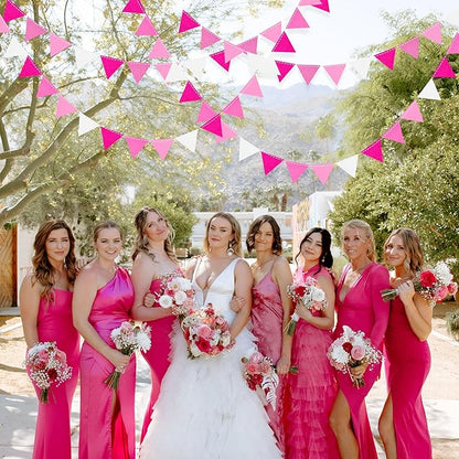 Hot Pink Party Decorations - Ombre Rose Pink Felt Hanging Triangle Mini Bunting Pennant Banner Flag for Birthday, Wedding, Baby Shower, Bridal Shower, Bachelorette, Girl Party, Classroom