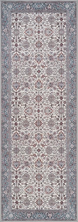 Bloom Rugs Washable Non-Slip 10 ft Runner - Teal/Blue/Beige Traditional Oriental Runner for Entryway, Hallway, Bathroom, and Kitchen - Exact Size: 2.5' x 10'