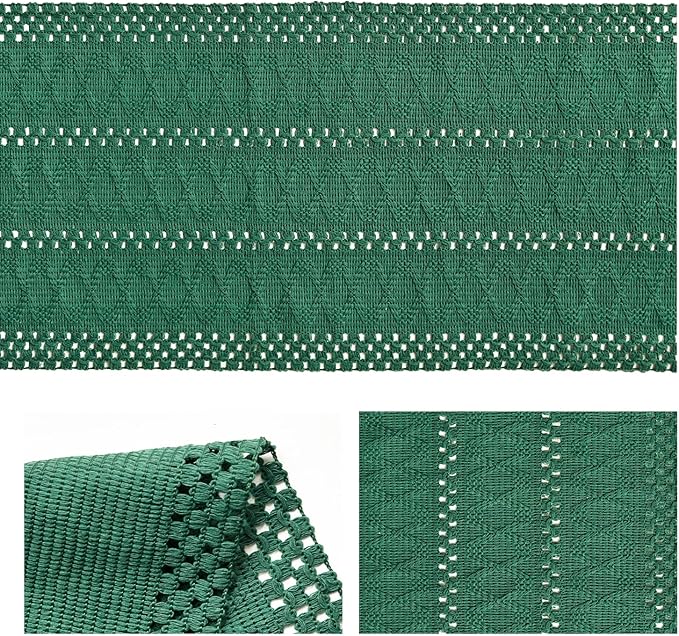 Artoid Mode Dark Green Farmhouse Woven Rustic Hollow Table Runner, Seasonal Holiday Hollow Kitchen Dining Table Decoration for Home Party Decor 12x72 Inch