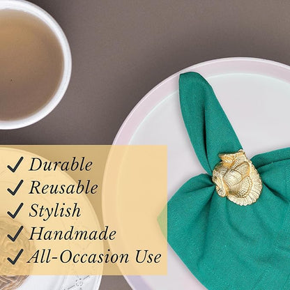 Gold Napkin Rings Set of 12 - Turkey Bird Stylish Metal Lightweight Serviette Holders for Elegant Table Settings | Perfect for Dinner Parties, Holidays, Weddings & Everyday Use - ALPHA Living HOME