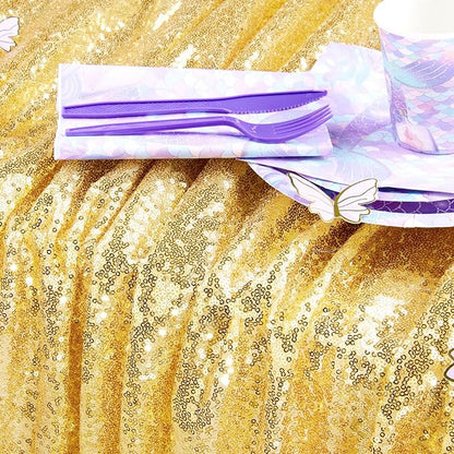 QueenDream Gold Sequin Tablecloth 60x102 Inch Sparkly Gold Wedding Tablecloth for Baby Shower Birthday Christmas Party Decorations