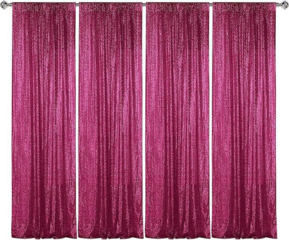 Sugargirl Fuchsia Sequin Backdrop Curtain 4 Panels 2FTx8FT Glitter Fuchsia Background Drapes Sparkle Photography Backdrop for Party Wedding Birthday Wall Decoration