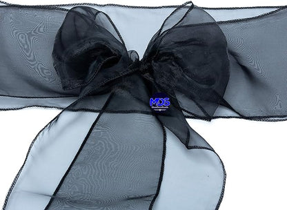 MDS Pack of 75 PCS Organza Chair Sashes Wider Dining Chair Bows Ribbon Tie Back for Wedding Party Birthday Bridal Shower Reception Event Banquet Home Chair Cover Decoration - Black