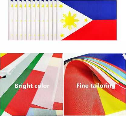12 Pack Philippine Desk Flags Set, Philippine Small Mini Table Office Flags with 12" Solid Black Pole, 8.2 x 5.5 Inches, Home and Office Decoration, Festival Celebrations