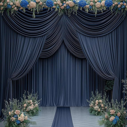 30ftx14FT Wrinkle Free Navy Blue Backdrop Curtain, 6 Panels 14FT Height Navy Blue Wedding Backdrop Drapes, Silky Polyester Back Drop Cloth for Birthday Photography Background Party Backdrop Draping