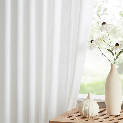 Vision Home White Pinch Pleated Semi Sheer Curtains Textured Light Filtering Window Curtains 95 inch for Living Room Bedroom Patio Rayon Blended Pinch Pleat Drapes with Hooks 1 Panel 80" Wx95 L