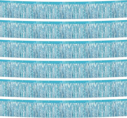 6 Pack 10 Feet Foil Fringe Garland Metallic Tinsel Streamers Banner Wall Hanging Curtain Backdrop Banner for Parade Floats, Thanksgiving, Christmas, Birthday, Halloween Party Decorations(Light Blue)