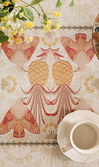 patdrea Designer Linen Tablecloth for Round Table,Anti-Wrinkle Durable Breathable Tablecloths,Decoration Table Cover Cloth for Kitchen Dining,Christmas,Thanksgiving,Diameter 67"-Pineapple a