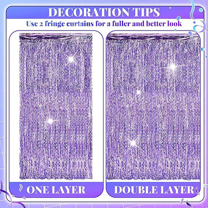 Jutom 6 Pieces 3.3 x 6.6 ft Wavy Tinsel Foil Fringe Curtains Foil Fringe Streamer Backdrop Party Curtain for Sea Mermaid Baby Shower Birthday Party Decoration(Purple)