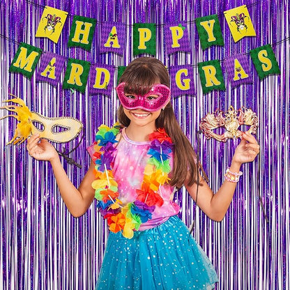 Purple Tinsel Curtain Party Backdrop - GREATRIL Foil Fringe Curtain Party Photo Booth Streamers for Hunters Mermaid Themed Decorations - 1m x 2.5m - Pack of 2