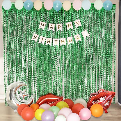 4Pcs Wavy Green Fringe Backdrop -3.3x6.6ft Green Streamer Foil Curtains for Jungle Party Decorations | St Patricks Day Decorations | Football Decorations | Xmas