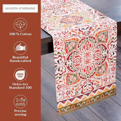 Maison d' Hermine Table Runner 100% Cotton Double Layer Table Runners 108 inches Long for Thanksgiving Christmas Decorations Home Kitchen Dining Party Wedding (Damask, 14.5" x 108")