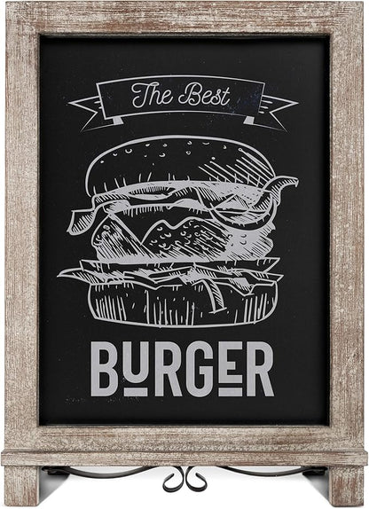 HBCY Creations Rustic Weathered Wooden Tabletop Chalkboard with Legs/Vintage Wedding Table Sign/Small Kitchen Countertop Memo Board/Antique Wooden Frame (12" x 17", 3- Weathered)
