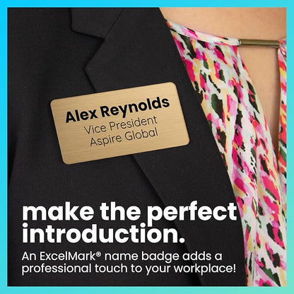 ExcelMark Custom Name Tag - Engraved Name Badge with Pin or Magnetic Backing, 16 Colors, 6 Fonts, and 2 Sizes to Choose from (Walnut w/White Letters, 1"x 3")
