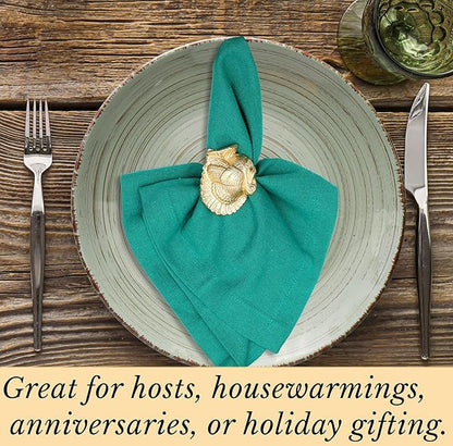 Gold Napkin Rings Set of 12 - Turkey Bird Stylish Metal Lightweight Serviette Holders for Elegant Table Settings | Perfect for Dinner Parties, Holidays, Weddings & Everyday Use - ALPHA Living HOME