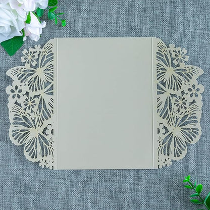 20 PCS 5.12x7.2 Butterfly Quinceanera Invitation, Laser Cut Wedding Invitation Cards with Envelopes for XV Anos Bridal Shower Baby Shower Invite (Shinny Champagne)