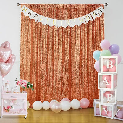 Sugargirl Orange Sequin Backdrop Curtain 4 Panels 2FTx8FT Glitter Orange Background Drapes Sparkle Photography Backdrop for Party Wedding Birthday Wall Decoration