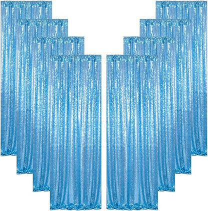 ShinyBeauty Baby Blue Backdrop Curtains 2FTx8FT 8 Pieces Sequin Photo Backdrops Baby Shower Backgrounds Light Blue Shimmer Curtain Panels for Parties,Birthday,Wedding Photobooth Decor