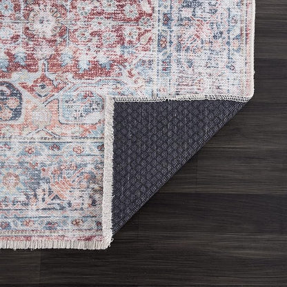 Bloom Rugs Washable Non-Slip 2x3 Rug - Brick/Dark Blue Traditional Oriental Area Rug for Living Room, Bedroom, Dining Room, and Kitchen - Exact Size: 2' x 3'