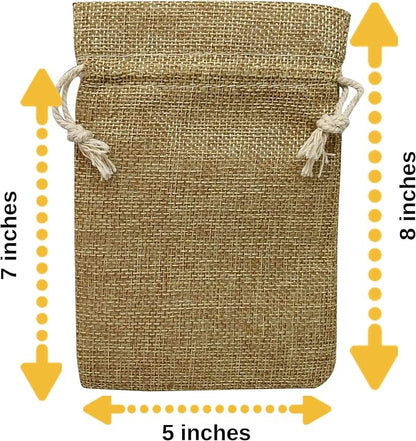50 Burlap Bags with Drawstring, 5x8 Inch (5x7 Internal) Gift Bag Bulk Pack for Wedding and Birthday Party Favors, Jewelry and Treat Pouches, Advent, Christmas & Holiday Gift Wrap (Brown)
