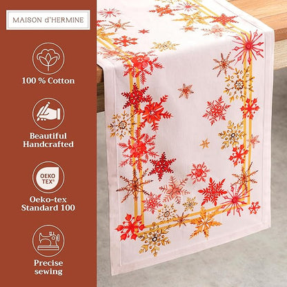Maison d' Hermine Table Runner 100% Cotton Single Layer Table Runners 72 inches Long for Thanksgiving Christmas Decorations Home Kitchen Dining Party Wedding (Crystal Star, 14.5" x 72")