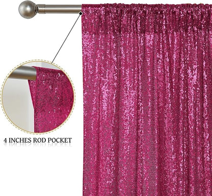 Sugargirl Fuchsia Sequin Backdrop Curtain 4 Panels 2FTx8FT Glitter Fuchsia Background Drapes Sparkle Photography Backdrop for Party Wedding Birthday Wall Decoration